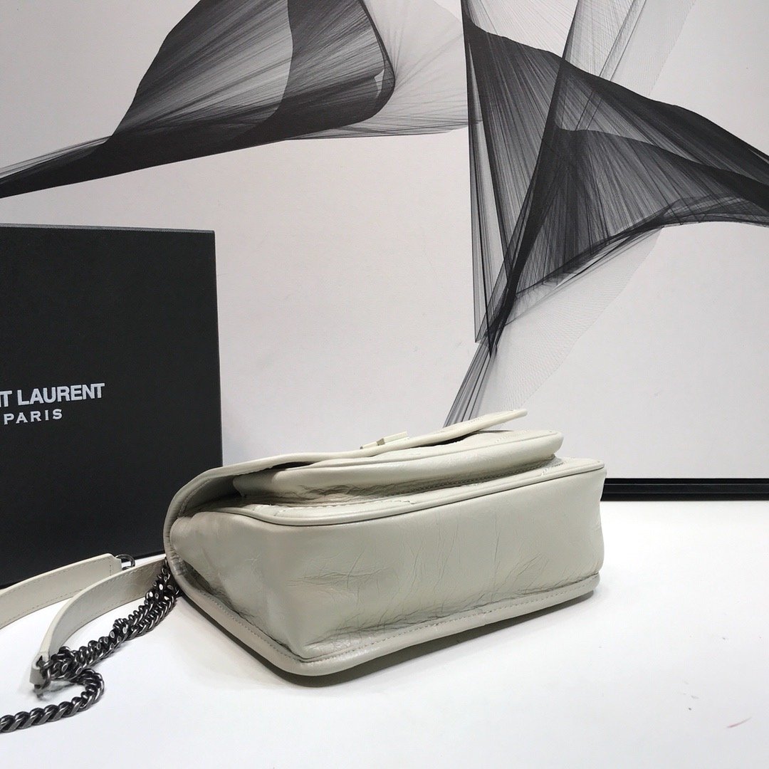 YSSL Niki Baby Chain Bag In Crinkled  White For Women 8in/21cm YSL 6331600EN049207