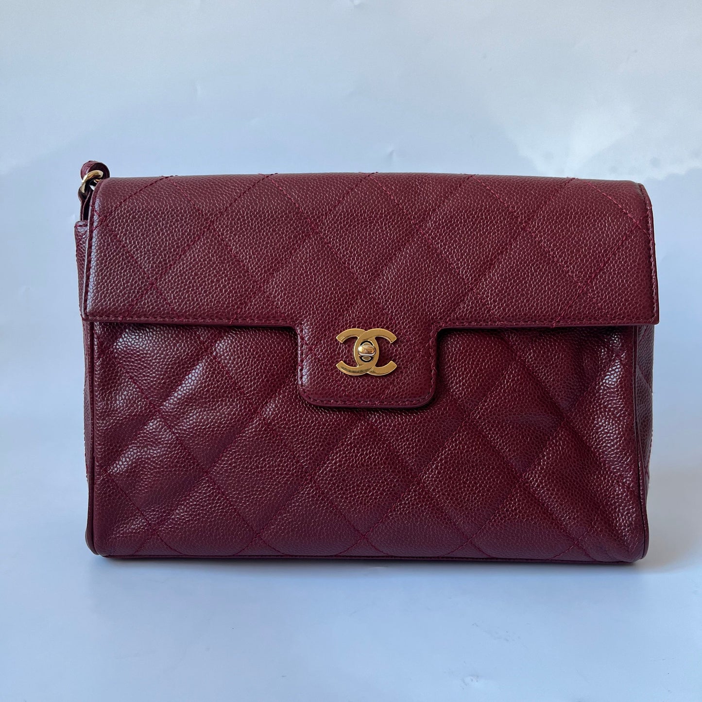 Chanel   Burgundy Caviar Leather Shoulder Bag 24k Gold HW