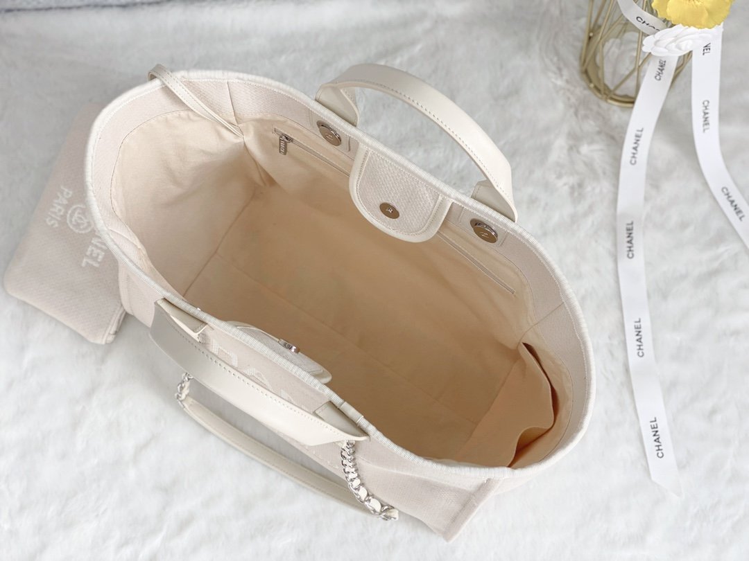 CHLSmall Shopping Bag Silver Hardware Cream For Women, Women’s Handbags, Shoulder Bags 15in/39cm AS3257