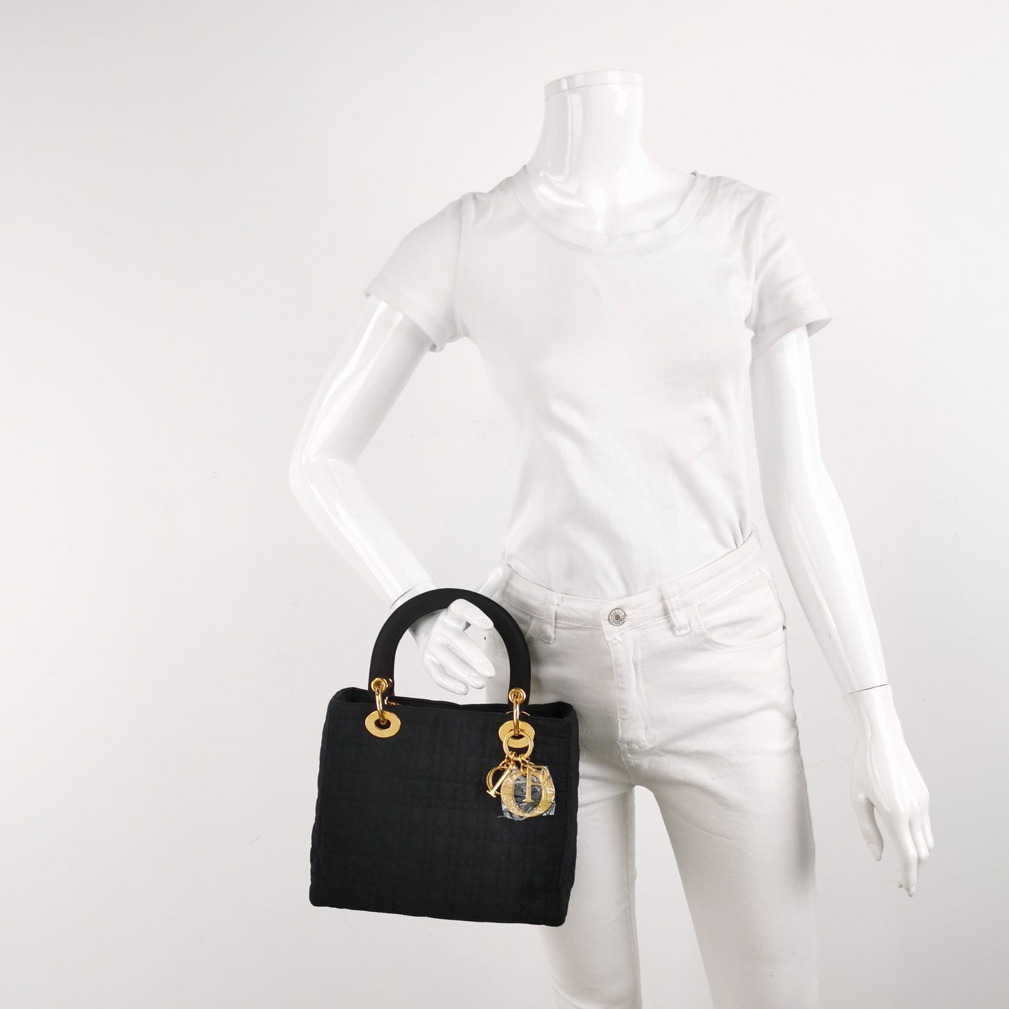 Lady Dior   Medium Black Cloth with Yellow Gold-tone Hardware