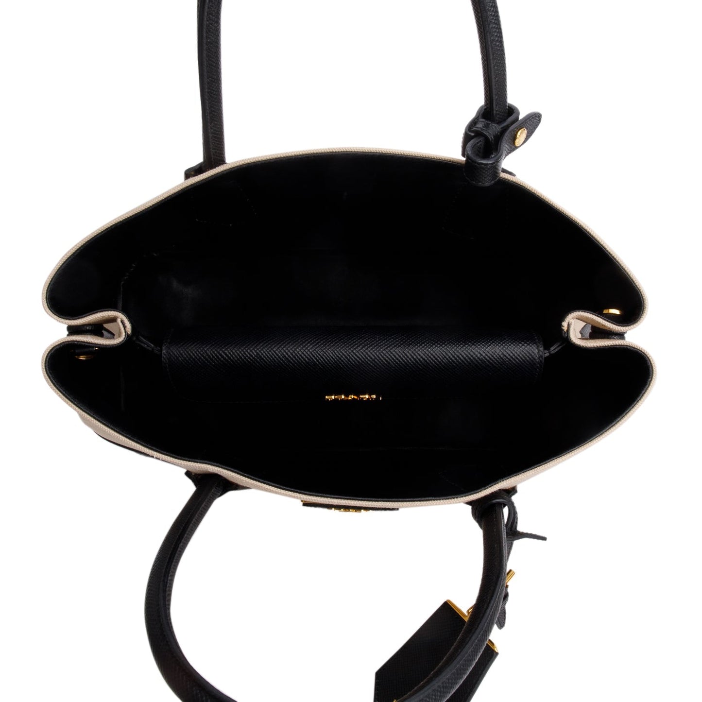 Prada Black Saffiano Lux and Beige Canapa Medium Galleria Tote