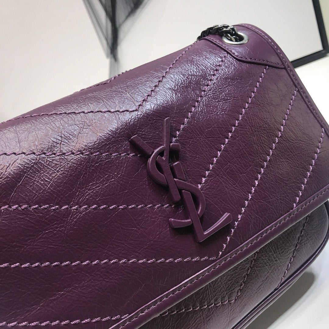 YSSL Niki Baby Chain Bag In Crinkled  Dark Violet For Women 8in/21cm YSL