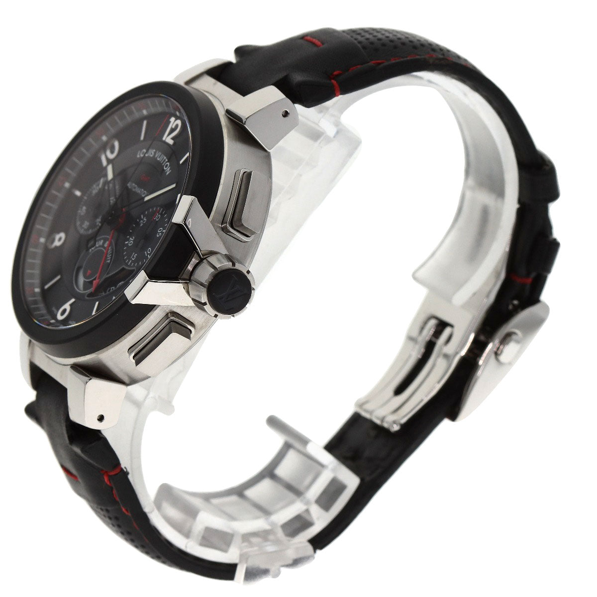 LOUIS VUITTON Watches Mechanical Automatic Q1052 Stainless Steel Silver Tambour Chronograph GMT Evolution black dial