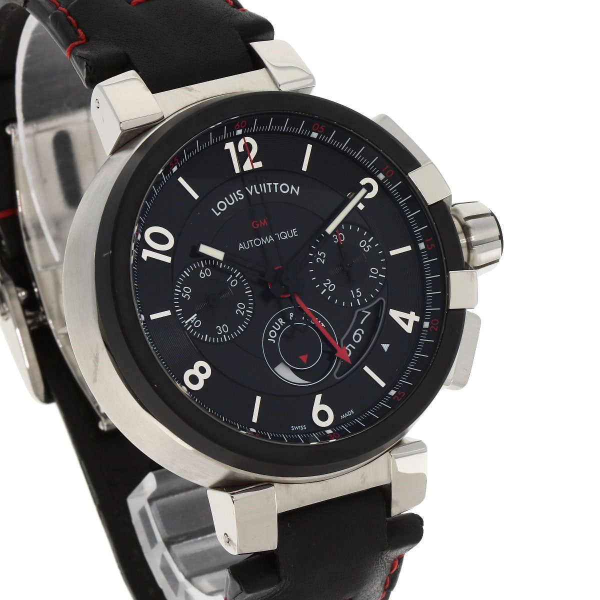 LOUIS VUITTON Watches Mechanical Automatic Q1052 Stainless Steel Silver Tambour Chronograph GMT Evolution black dial