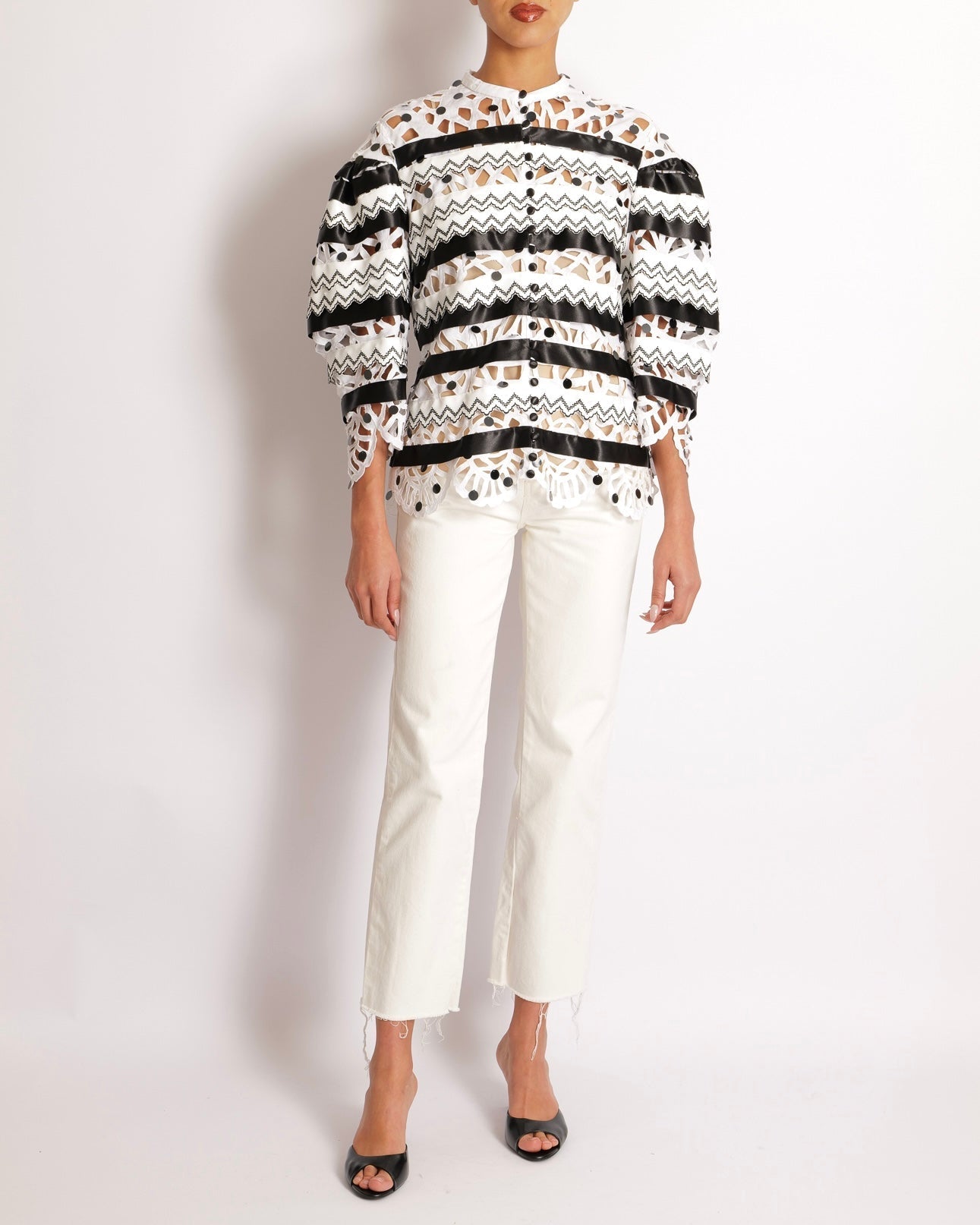 *RUNWAY* Louis Vuitton Spring 2022 Black and White Top with Cut Out and Sequin Details Size FR 40 (UK 12)