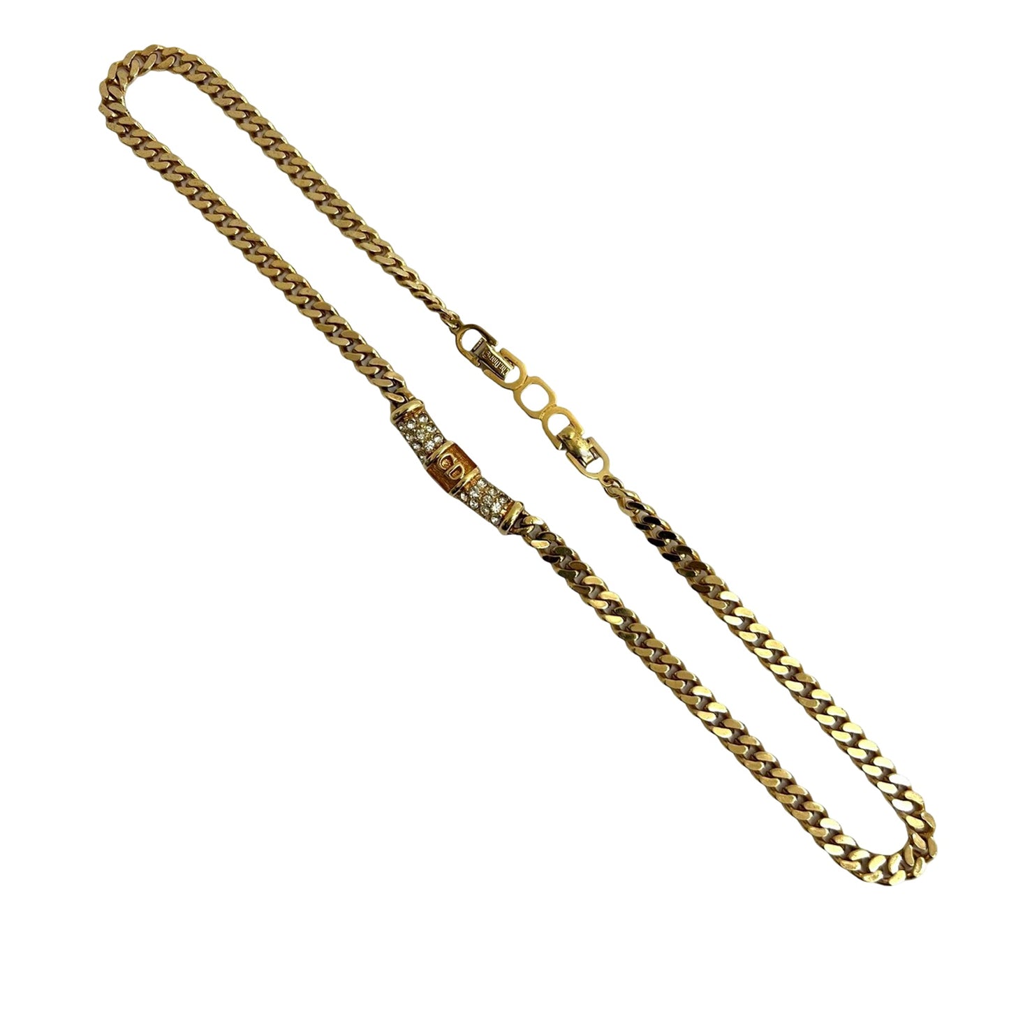 Gold Dior Gold Plated CD Logo Rhinestone Cuban Chain Link Necklace