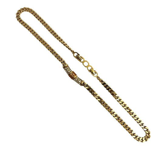 Gold Dior Gold Plated CD Logo Rhinestone Cuban Chain Link Necklace
