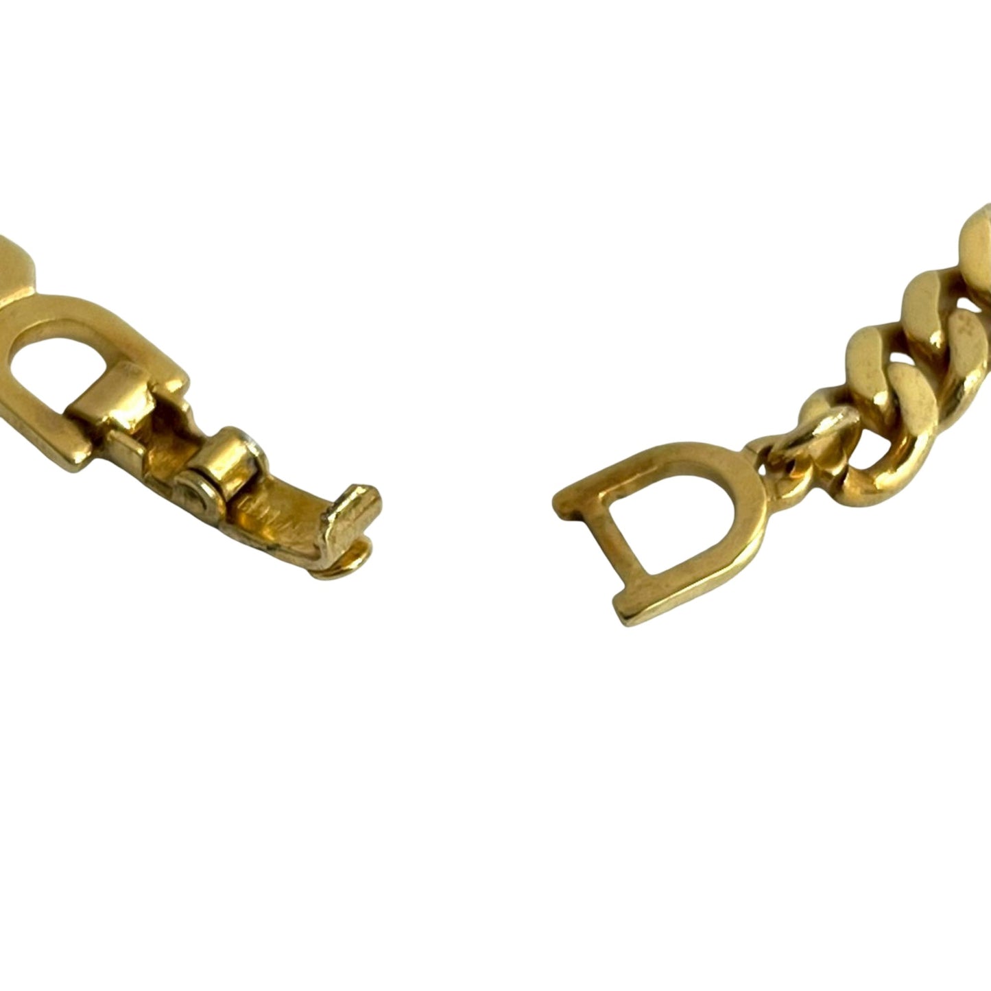 Gold Dior Gold Plated CD Logo Rhinestone Cuban Chain Link Necklace