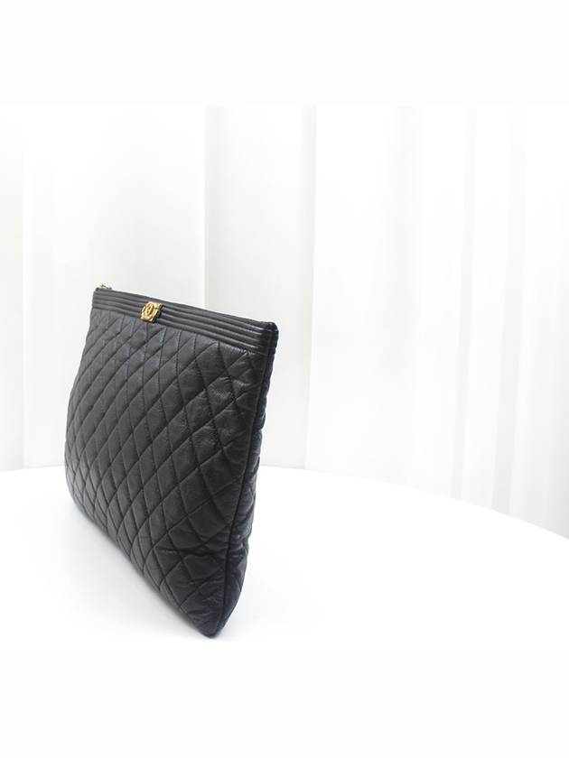 Boy Clutch Large Caviar Black Gold Plated 25th A84407 Chanel