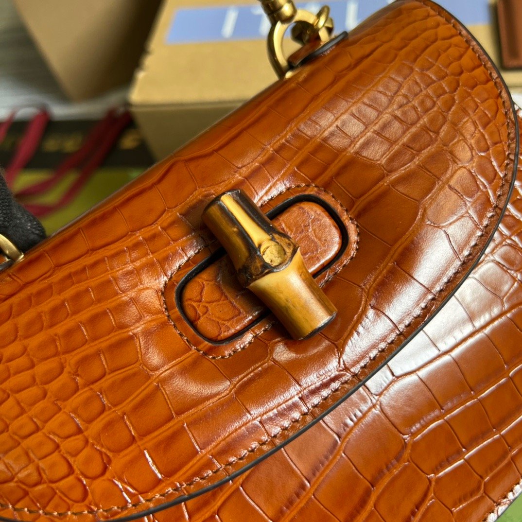 gg Bamboo 1947 Crocodile Top Handle Bag Red For Women, Women’s Bags 10in/26cm gg