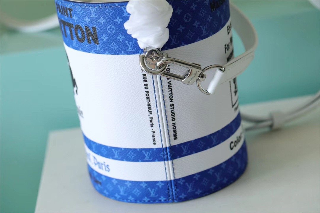 Top Quality Paint Can Coated Canvas By Virgil Ablohs Lagoon For Women, Womens Bags, Shoulder And Crossbody Bags 6.7in/17cm Top Quality M81597