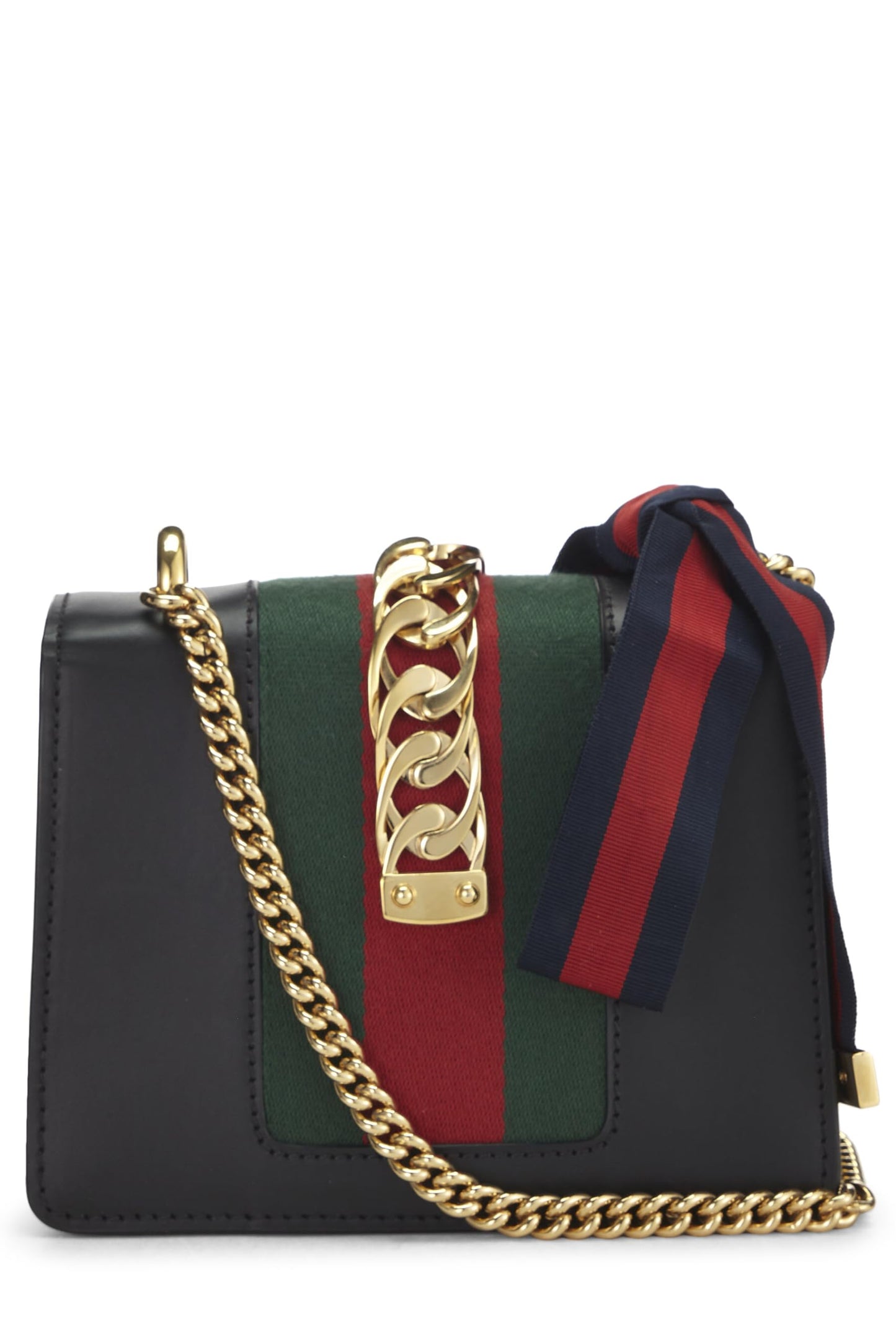 Gucci, Black Leather Web Sylvie Chain Bag Mini, Black