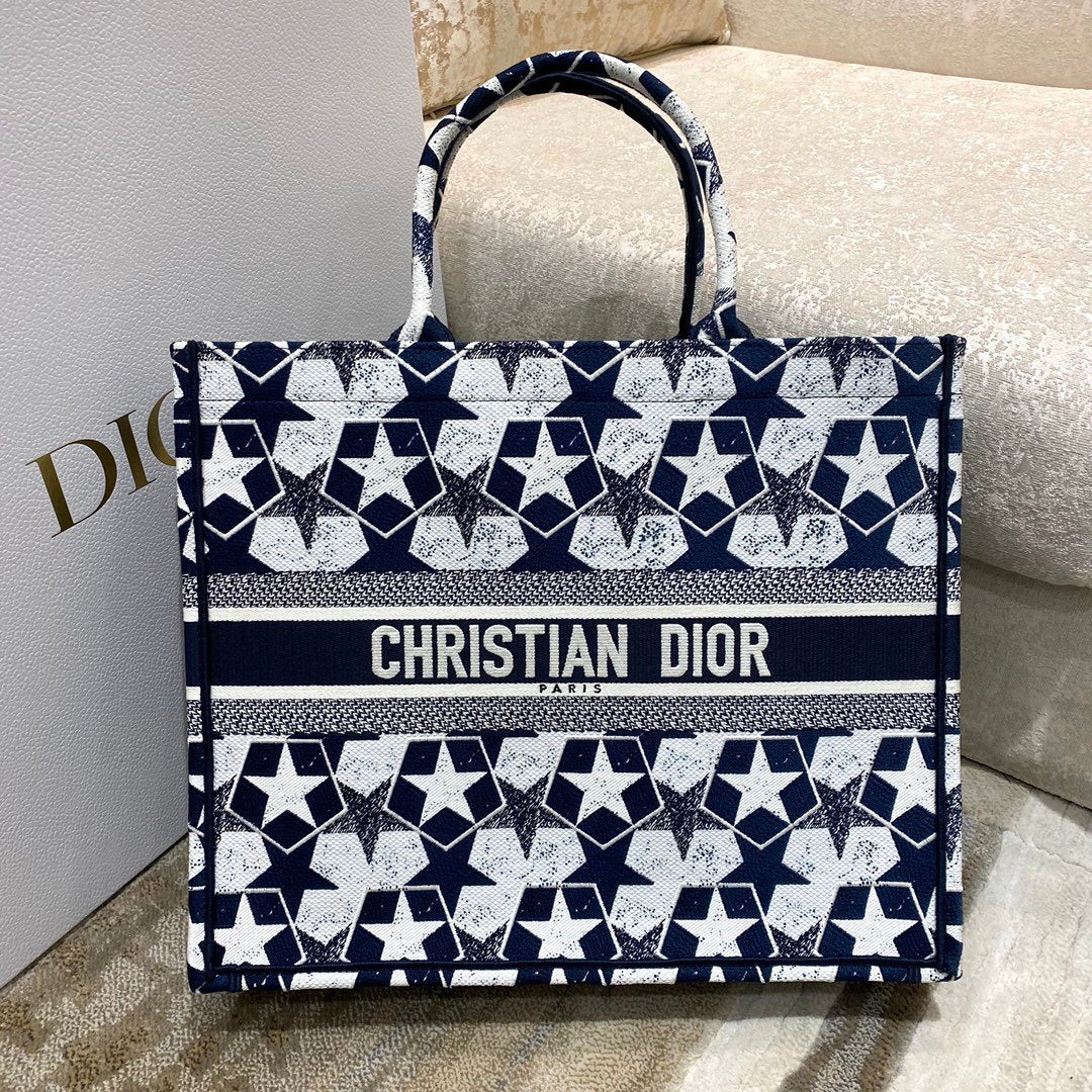 Top Quality Large Book Tote Blue and White Étoile Embroidery, Blue/White, For Women Womens Handbags, 41cm CD M1286ZTQX_M928