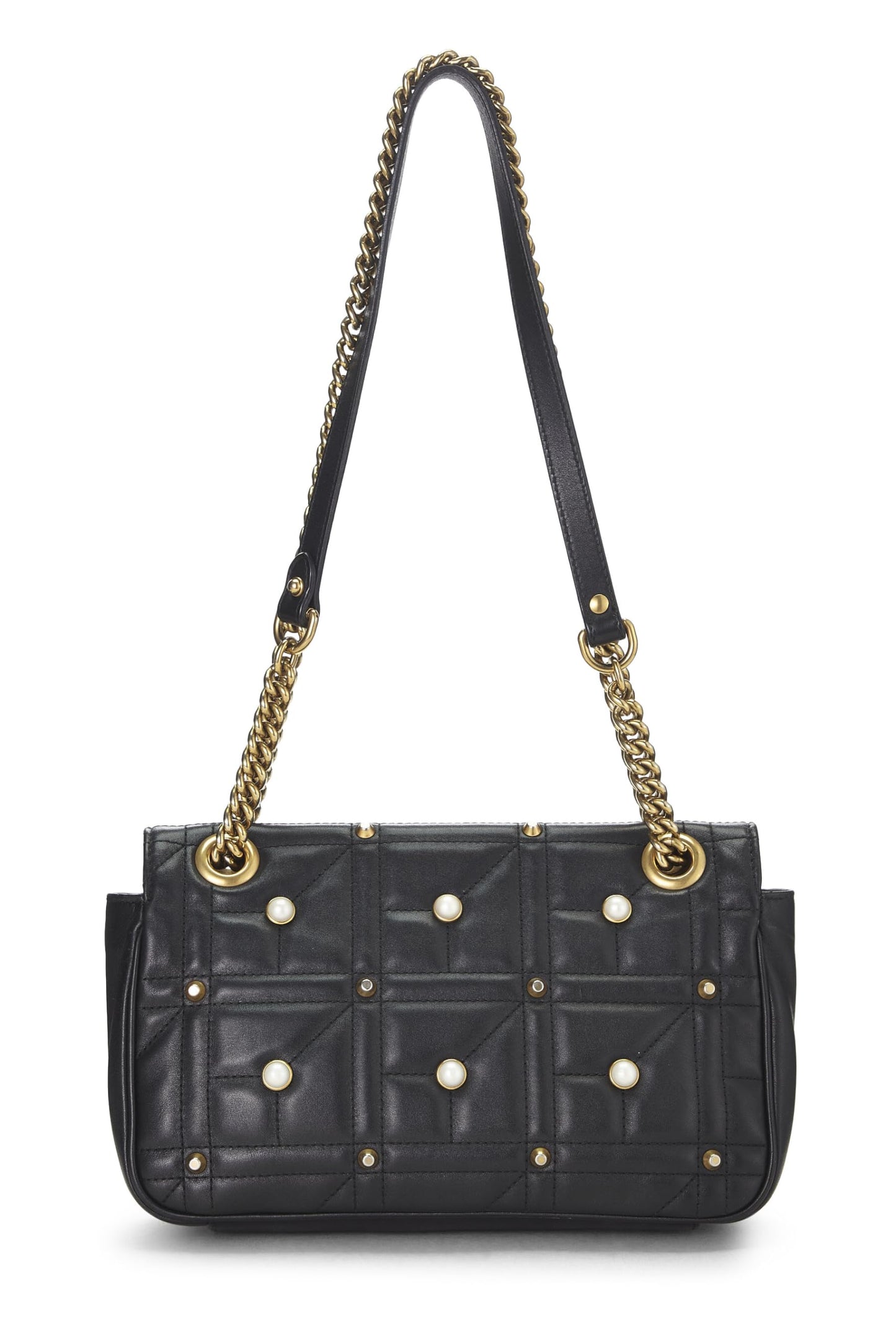 Gucci, Black Leather & Faux Pearl GG Marmont Shoulder Bag Small, Black