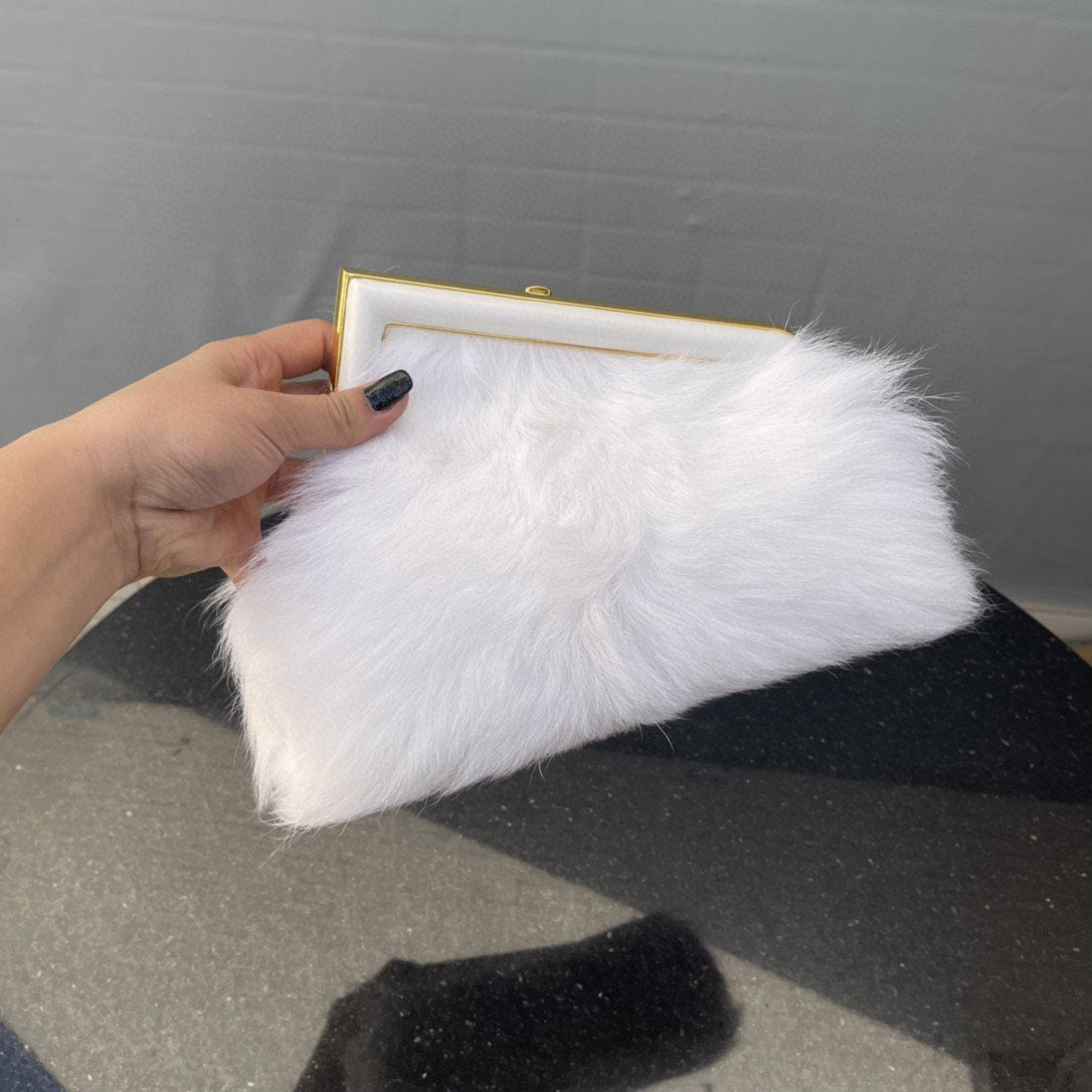 Top QualityTop Quality Top QualityTop Qualityrst Small White Fox Fur Bag For Woman 26cm/10in