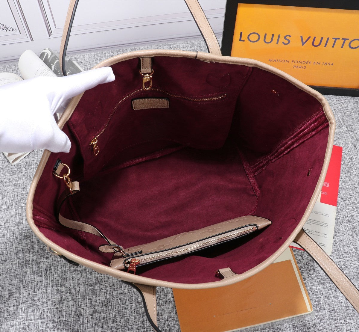Top Quality Neverfull MM Tote Bag Monogram Empreinte Tourterelle Gray For Women,  Shoulder Bags 12.2in/31cm Top Quality M45686