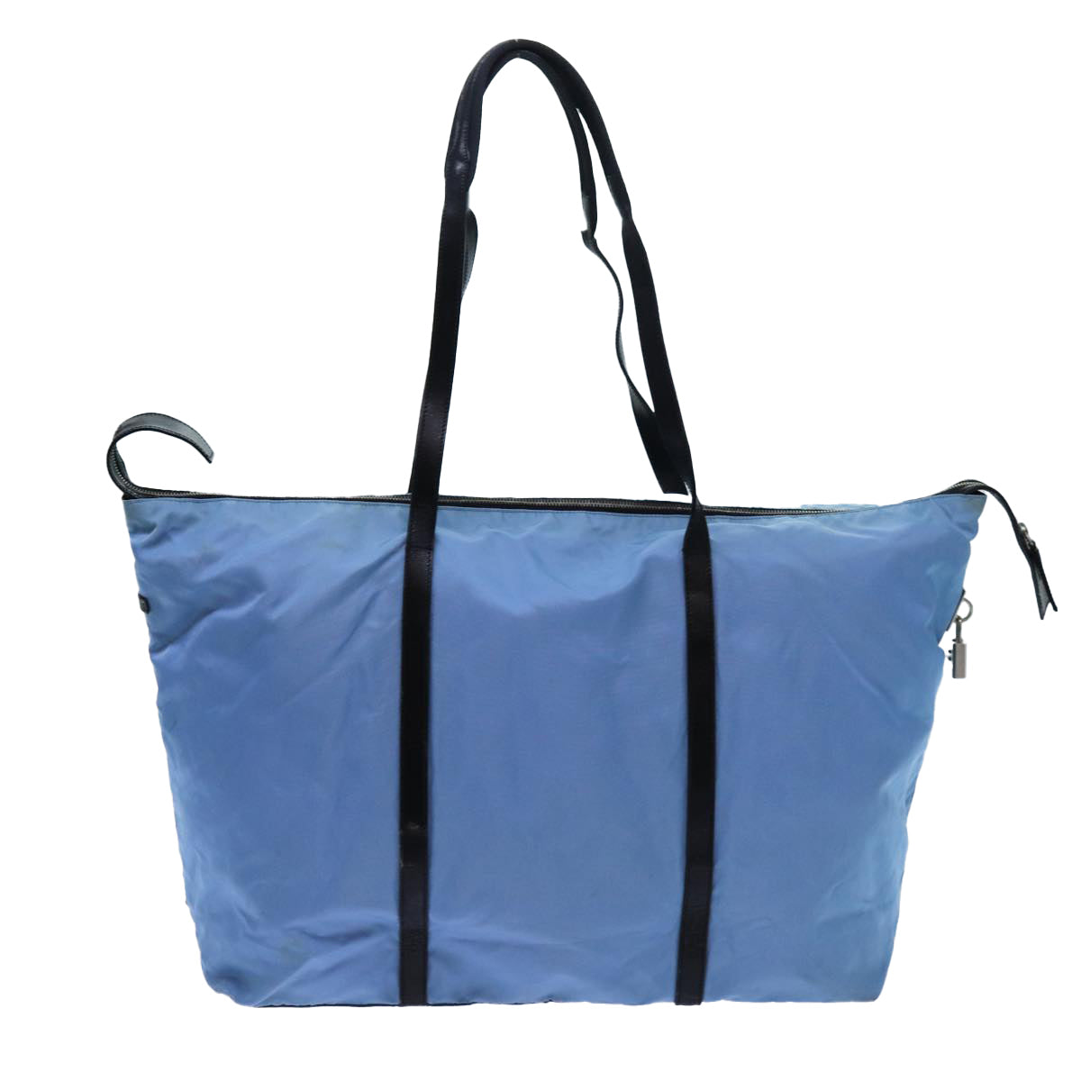 PRADA Boston Bag Nylon Light Blue Black Auth 71856