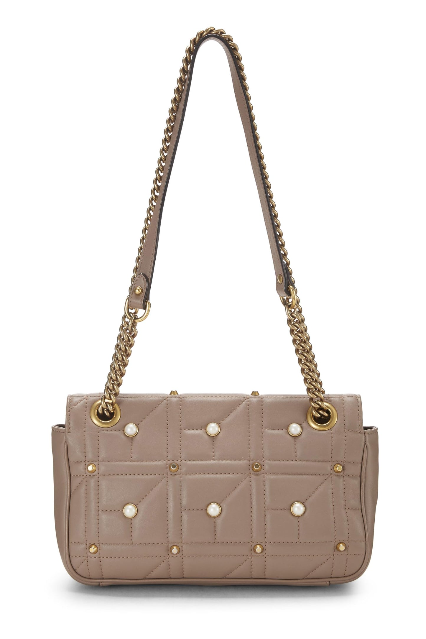 Gucci, Pink Leather & Faux Pearl GG Marmont Shoulder Bag Small, Beige