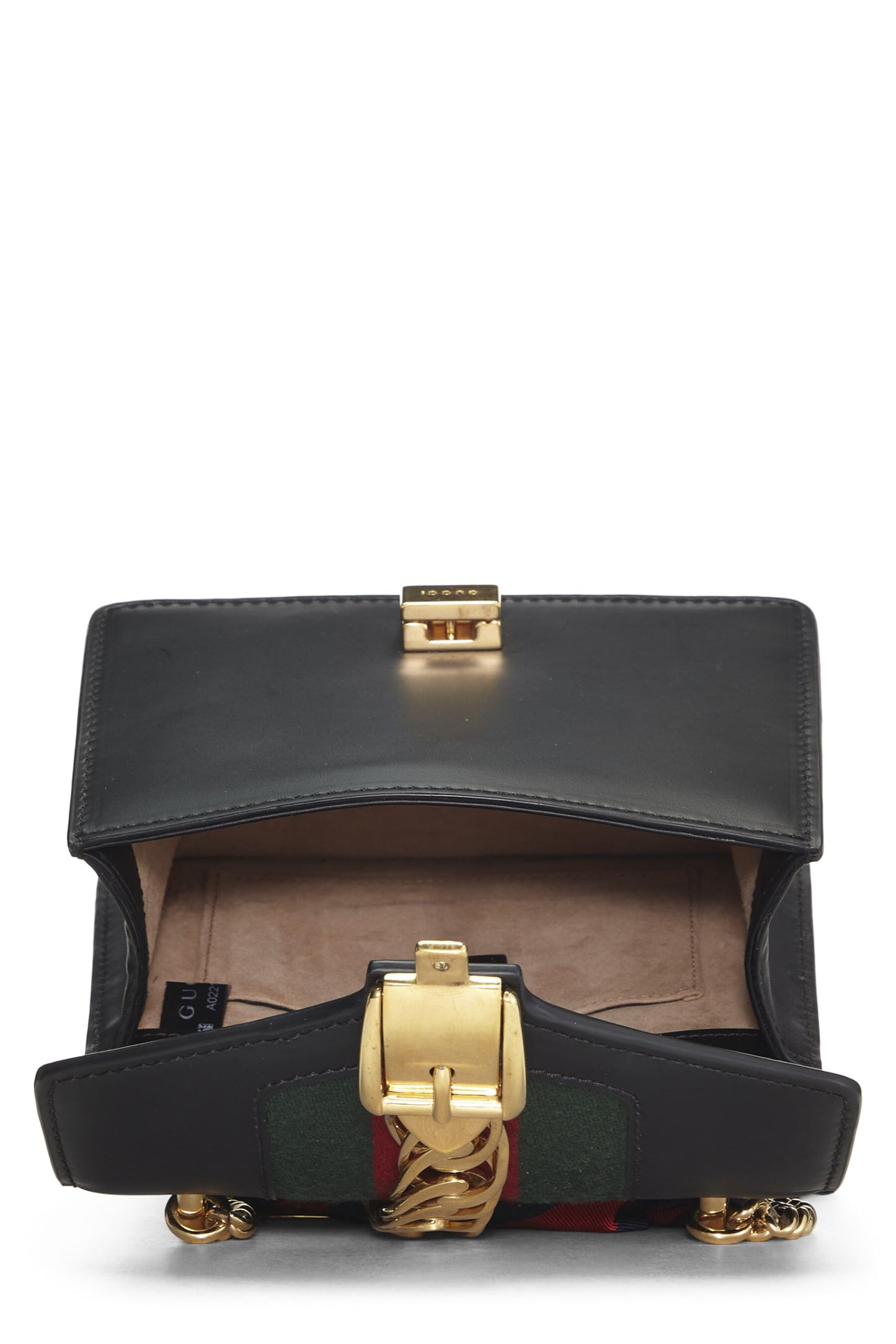 Gucci, Black Leather Web Sylvie Chain Bag Mini, Black