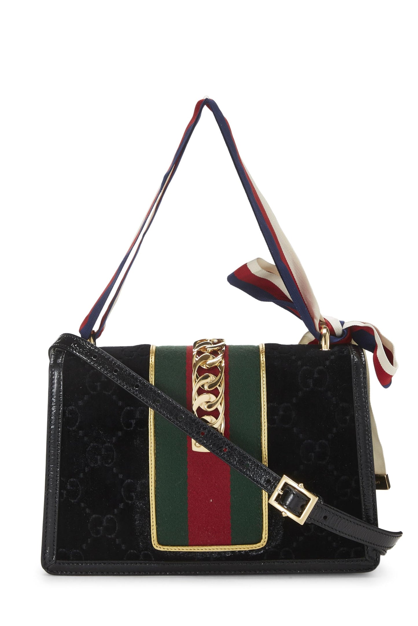 Gucci, Black GG Velvet Sylvie Shoulder Bag, Black
