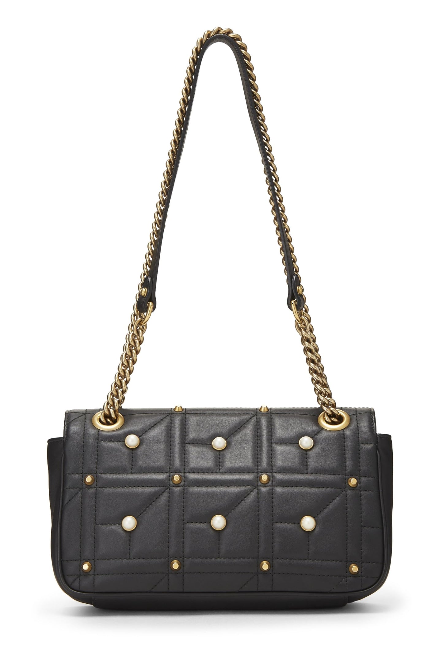 Gucci, Black Faux Pearl Matelassé Leather Marmont Shoulder Bag Small, Black