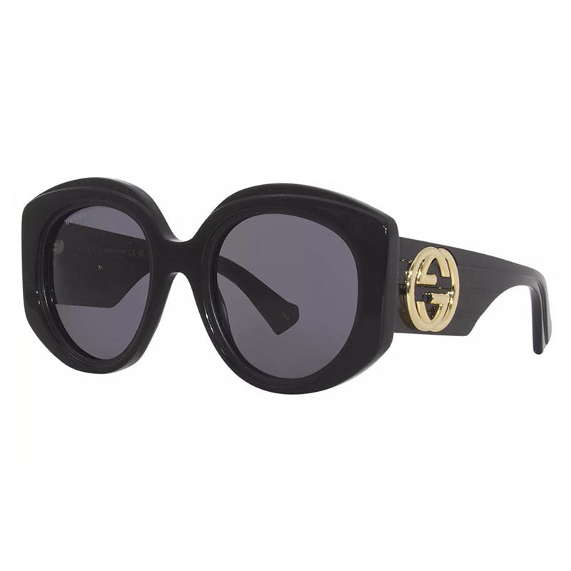 Gucci Round Full Rim, with a Black frame and Grey lens.