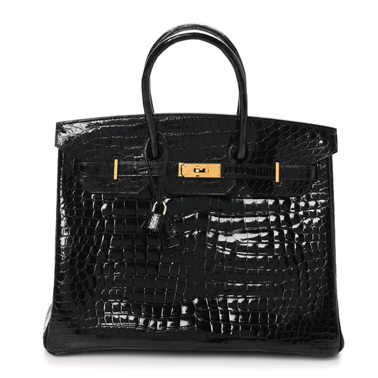 Hermes Shiny Porosus Crocodile Birkin 35 Black