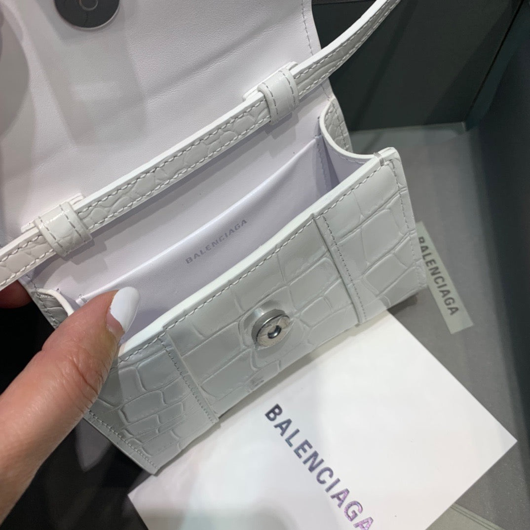 Top Quality Hourglass Mini Handbag In White, For Women,  Bags 4.7in/12cm 6373721LR6Y9016