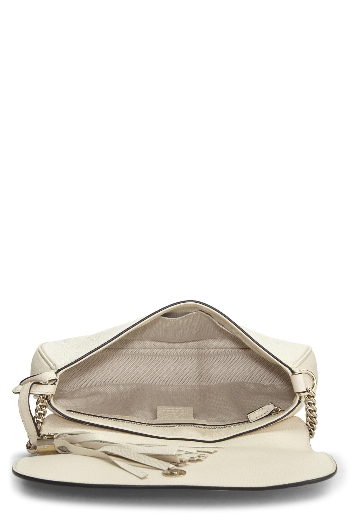 Gucci, Beige Grained Leather Soho Chain Flap Crossbody, Gold