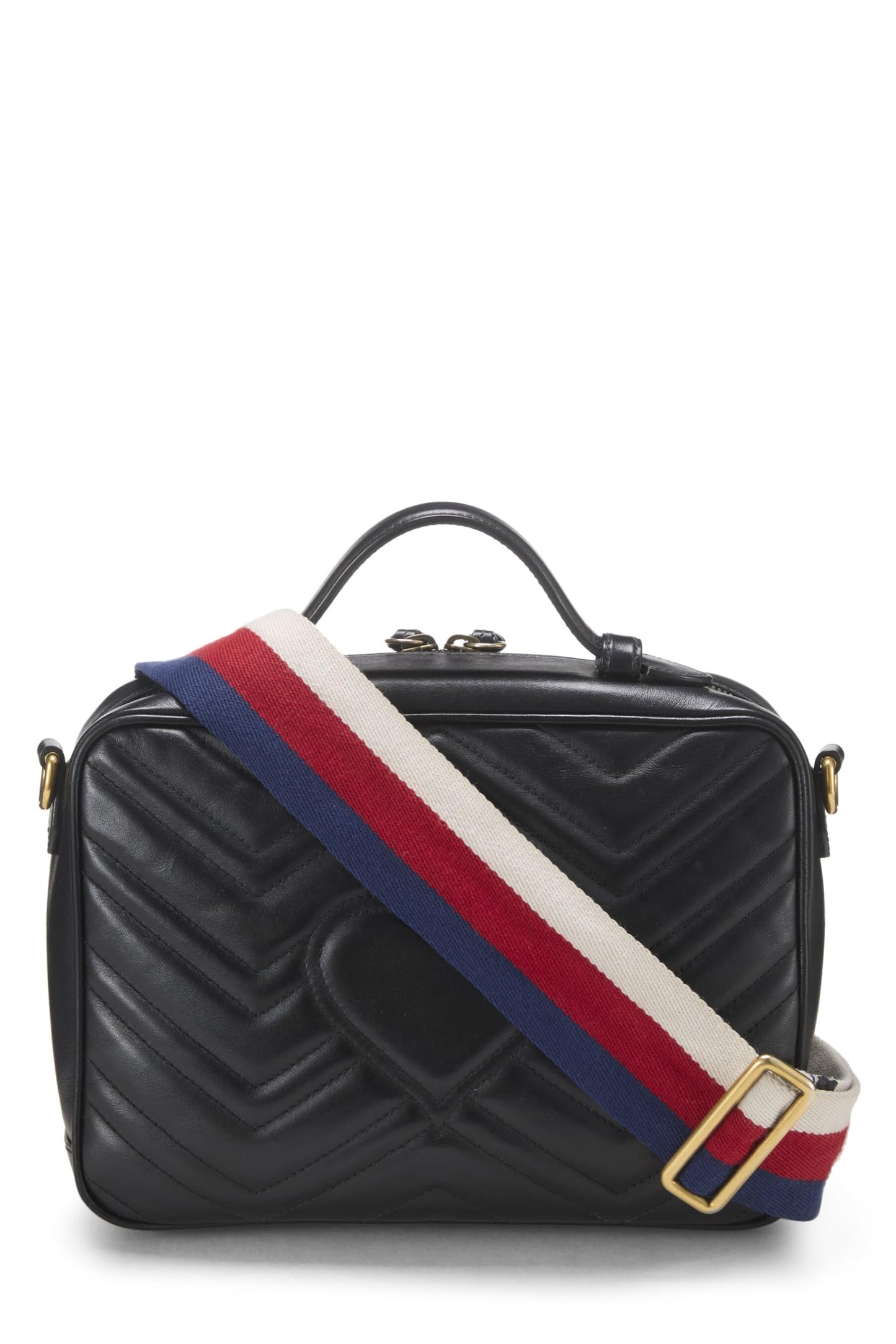 Gucci, Black Leather GG Marmont Top Handle Shoulder Bag Small, Black