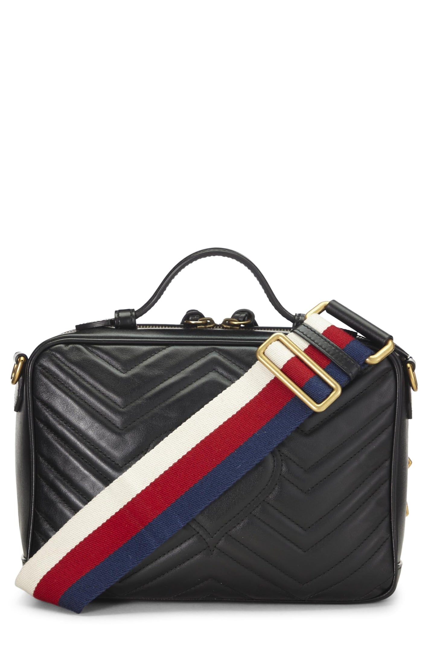 Gucci, Black Leather GG Marmont Top Handle Shoulder Bag Small, Black