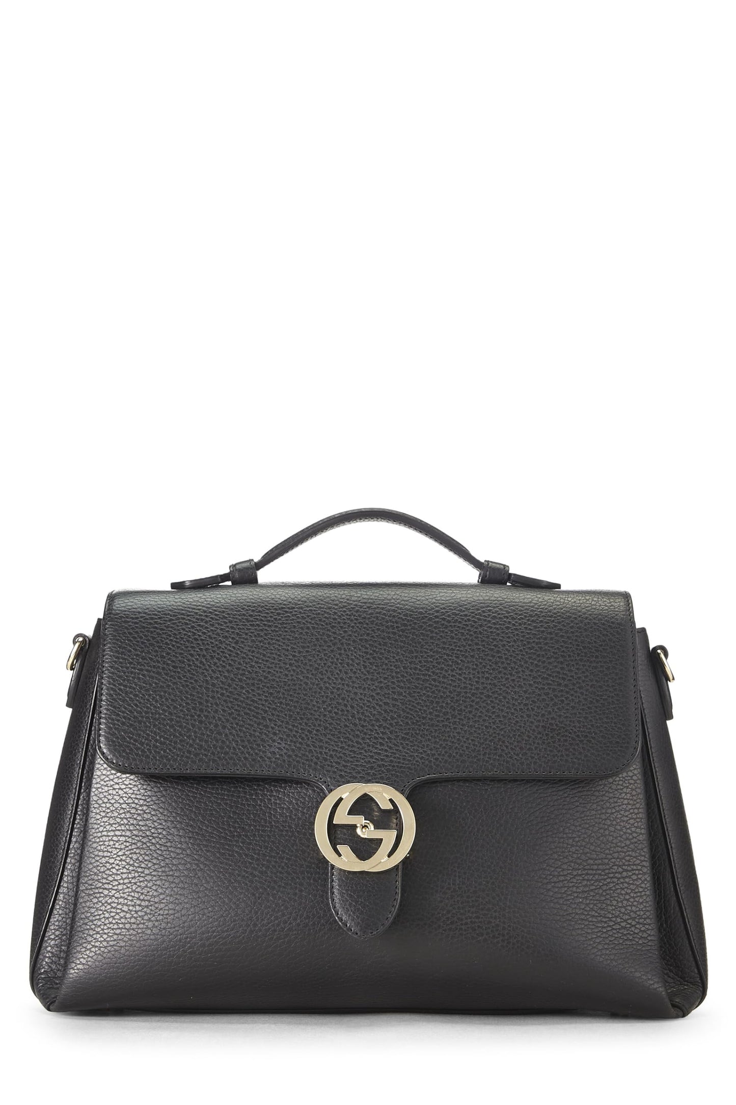 Gucci, Black Leather Interlocking Handle Bag Large, Black