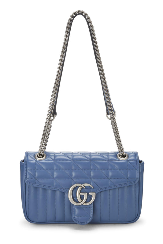 Gucci, Blue Leather Marmont Matelassé Shoulder Bag, Blue