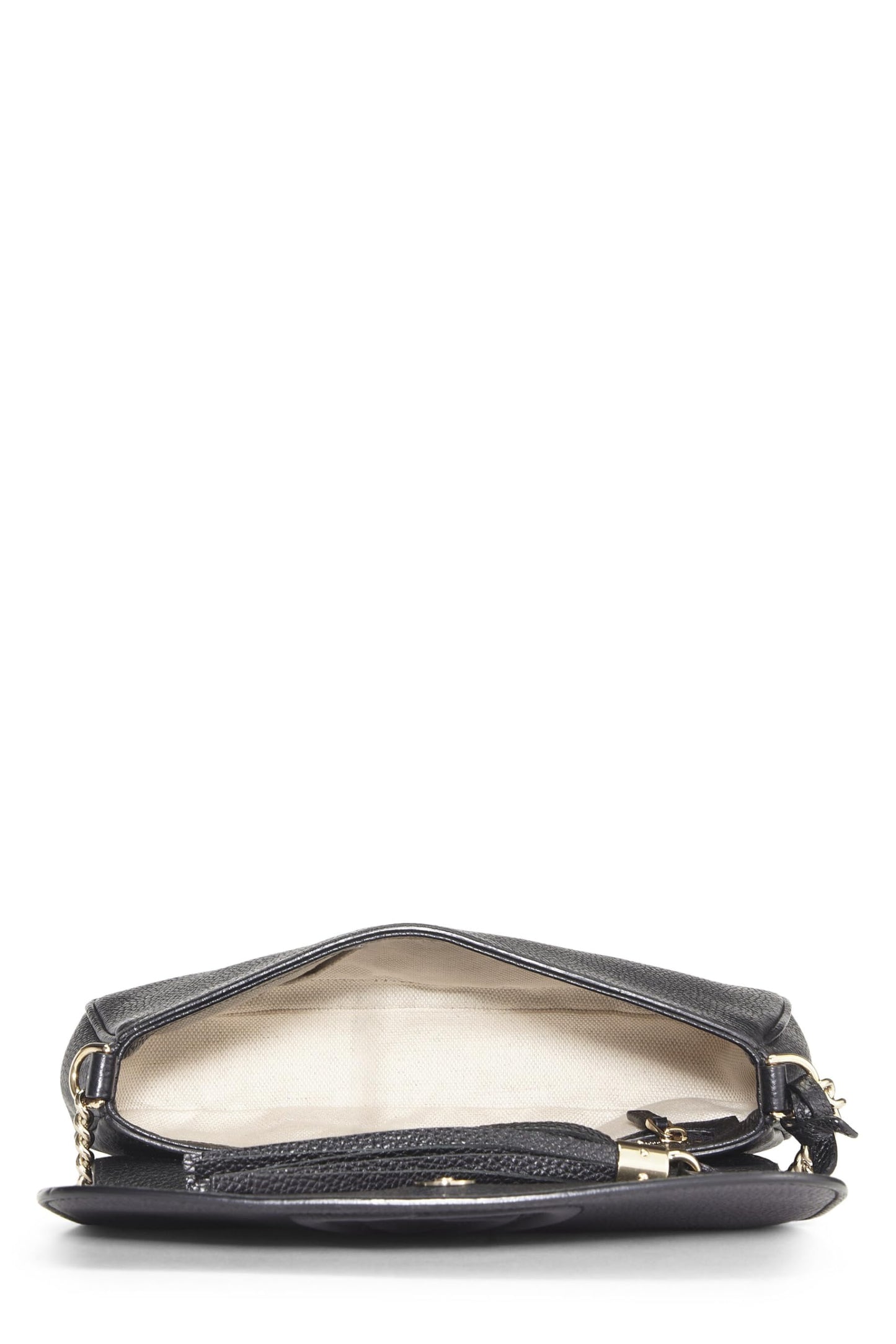 Gucci, Black Grained Leather Soho Chain Flap Crossbody, Black