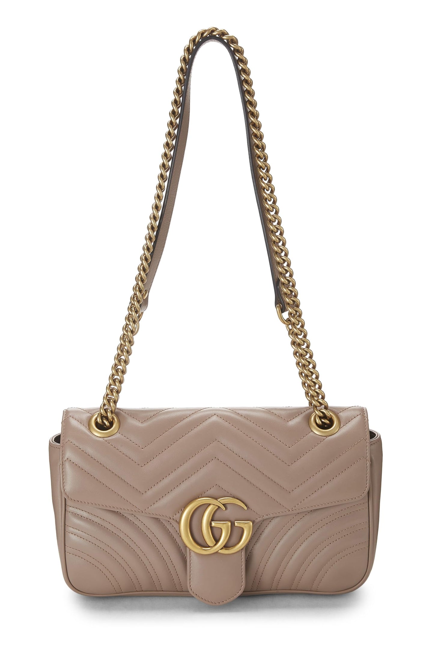 Gucci, Beige Leather GG Marmont Shoulder Bag Small, Beige