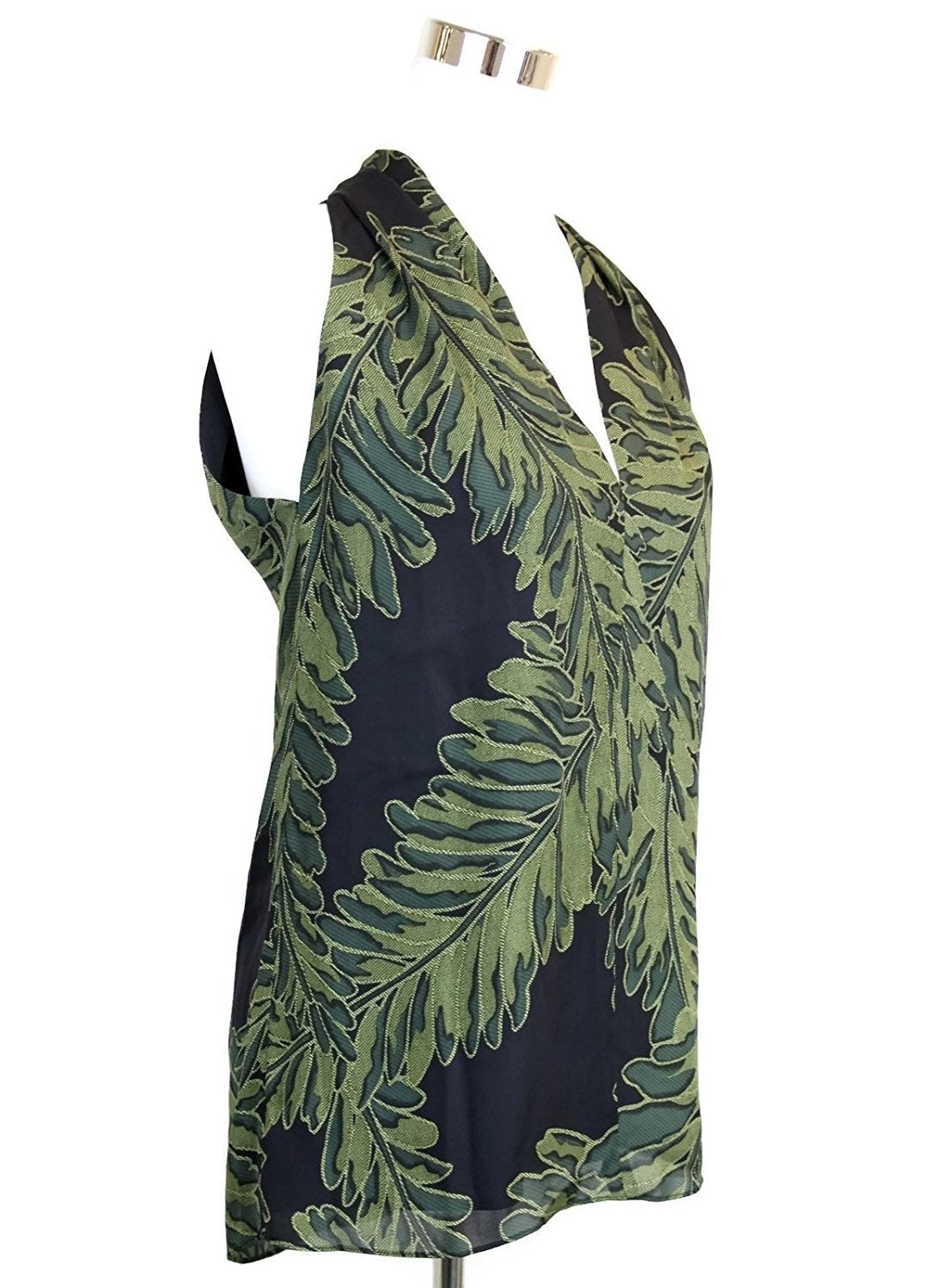 Gucci Women's Green Silk Leaf Printed Halter Top (Size 38)