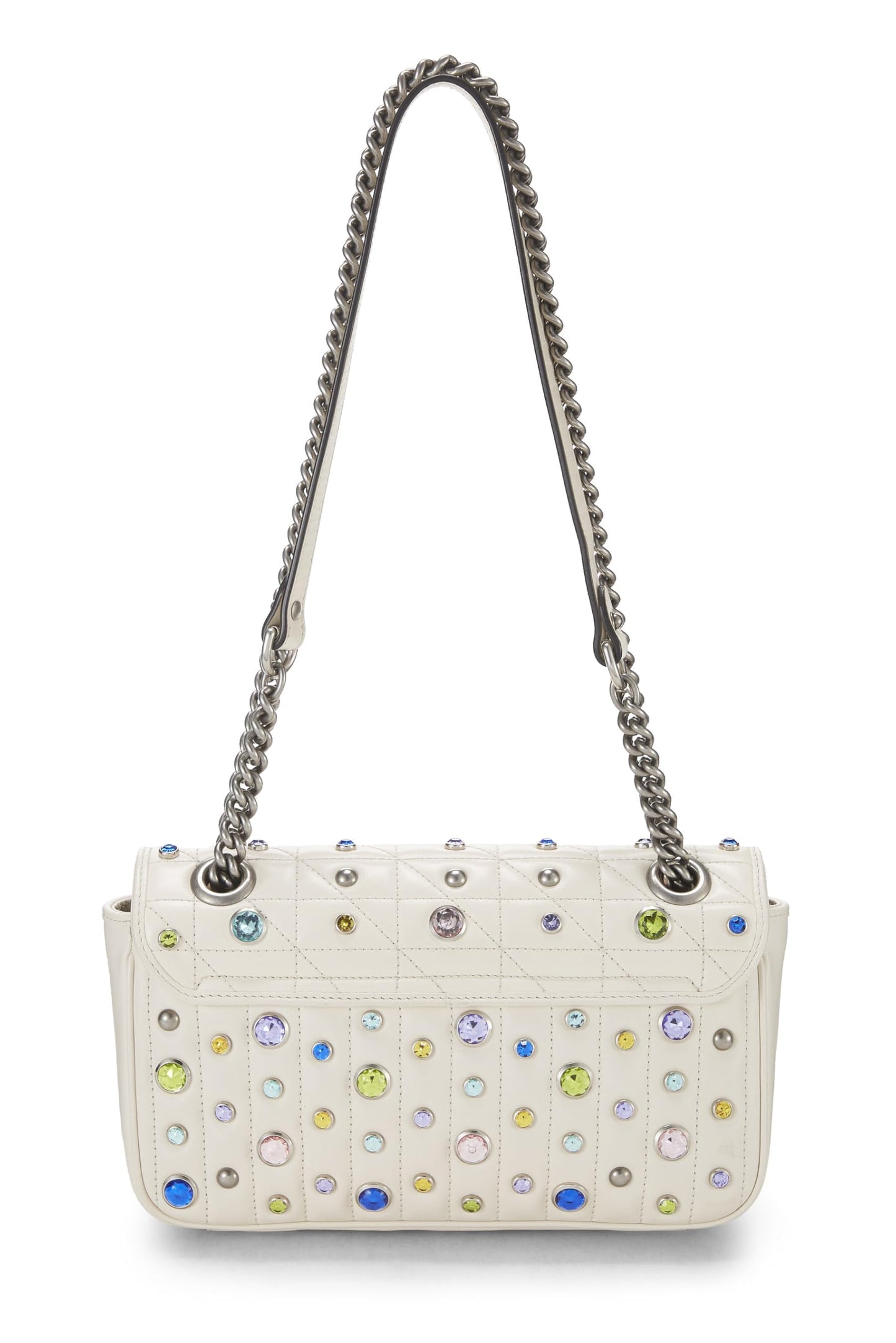 Gucci, White Leather Crystal Embellished GG Marmont Shoulder Bag, White