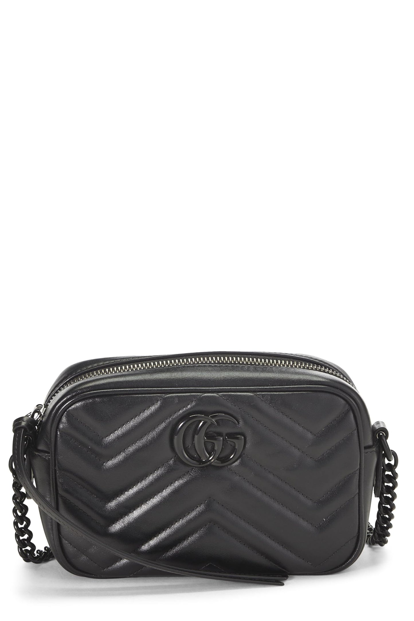 Gucci, Black Leather GG Marmont Crossbody Mini, Black