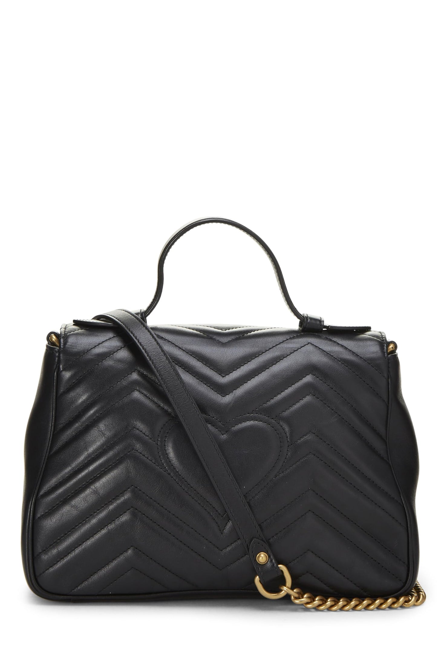 Gucci, Black Leather GG Marmont Top Handle Shoulder Bag Small, Black