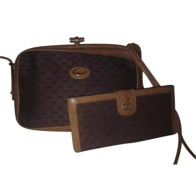 Gucci   Shades Of Brown With Small G Logo Print Canvas Leather And Cross Body