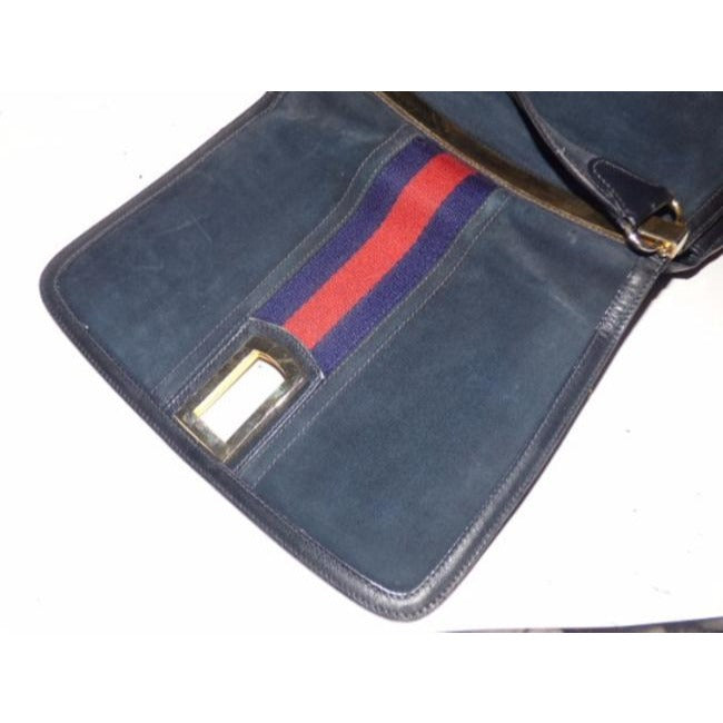 Gucci   Blue Suede Leather Trim With Wide Red Blue Stripe