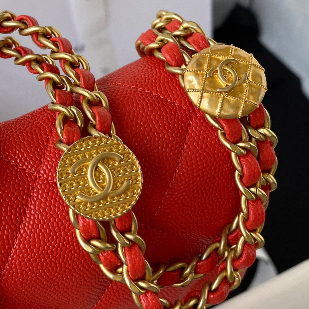 CHLMini Flap Bag With Top Handle Gold Hardware Red For Women, Women’s Handbags, Shoulder Bags 7.9in/20cm AS2431 