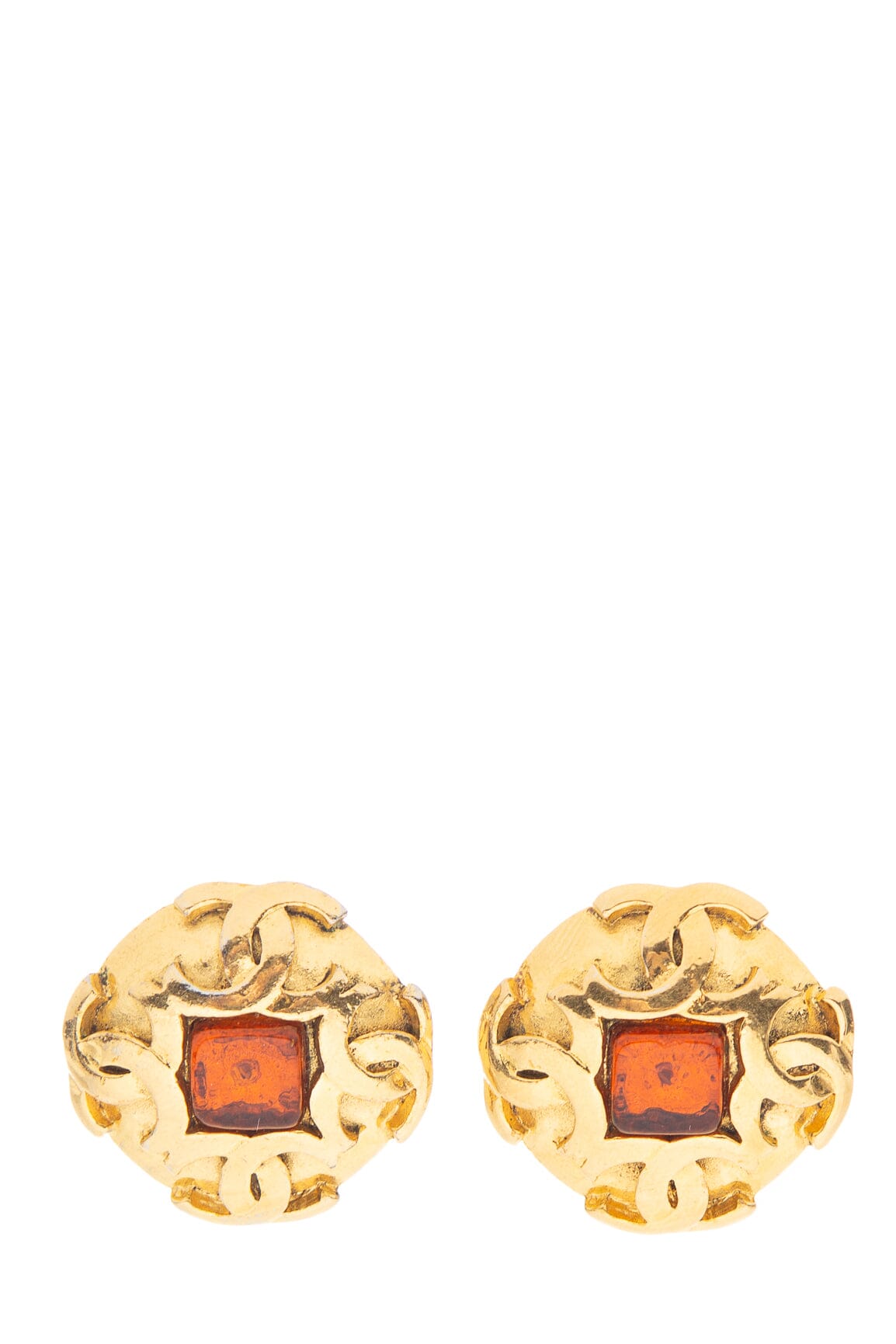 Chanel   1990s 24k Gold Plated CC Logo Amber Gripoix Clip On Earrings