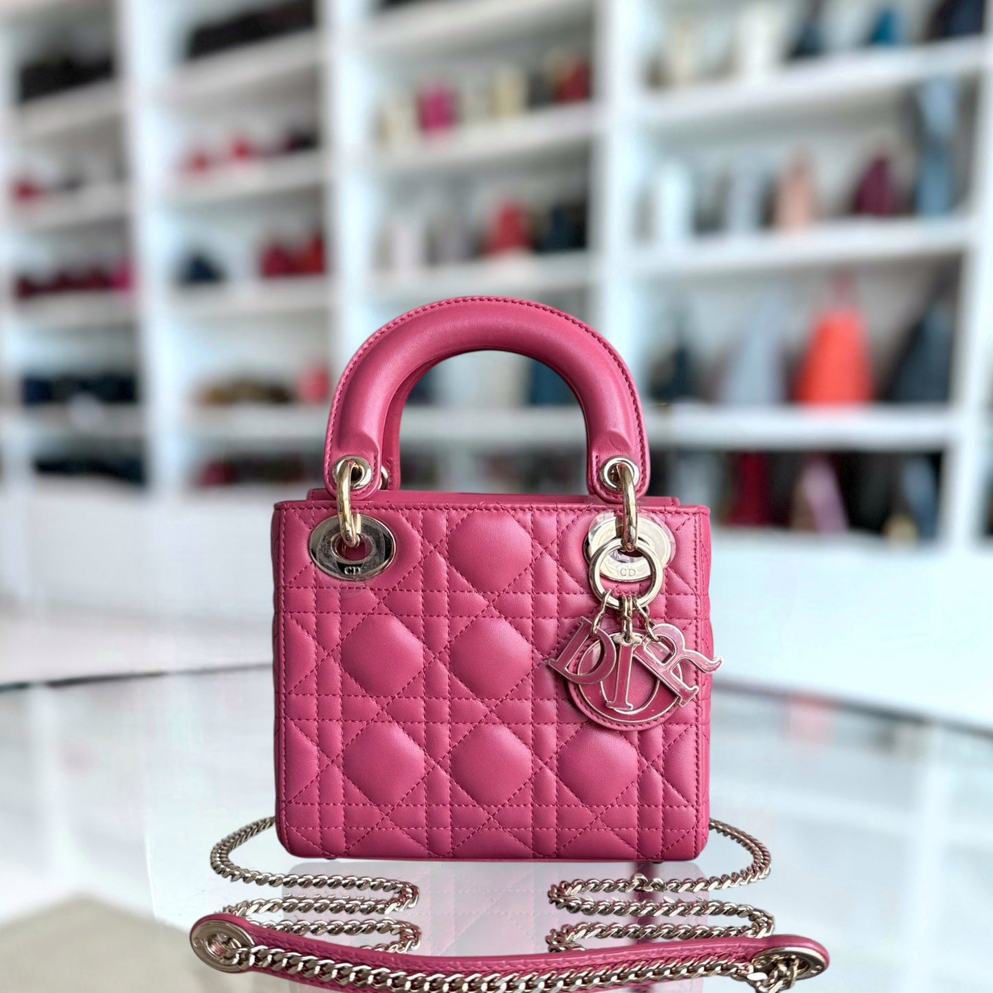 Dior Lady Mini - New Version All Pink Cannage Flap Bag Gold Hardware