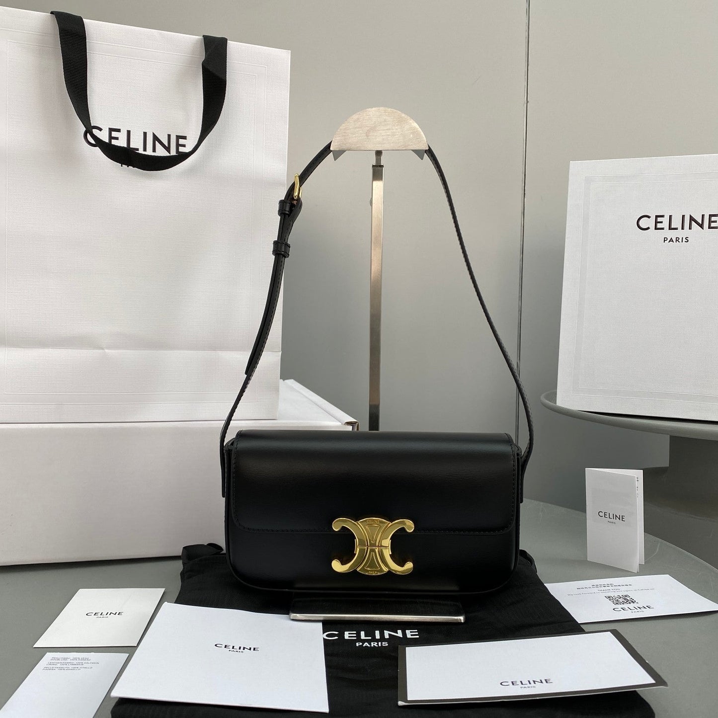 Top Quality Triomphe Shoulder Bag Black For Women 8in/20cm 194143BF4.38NO