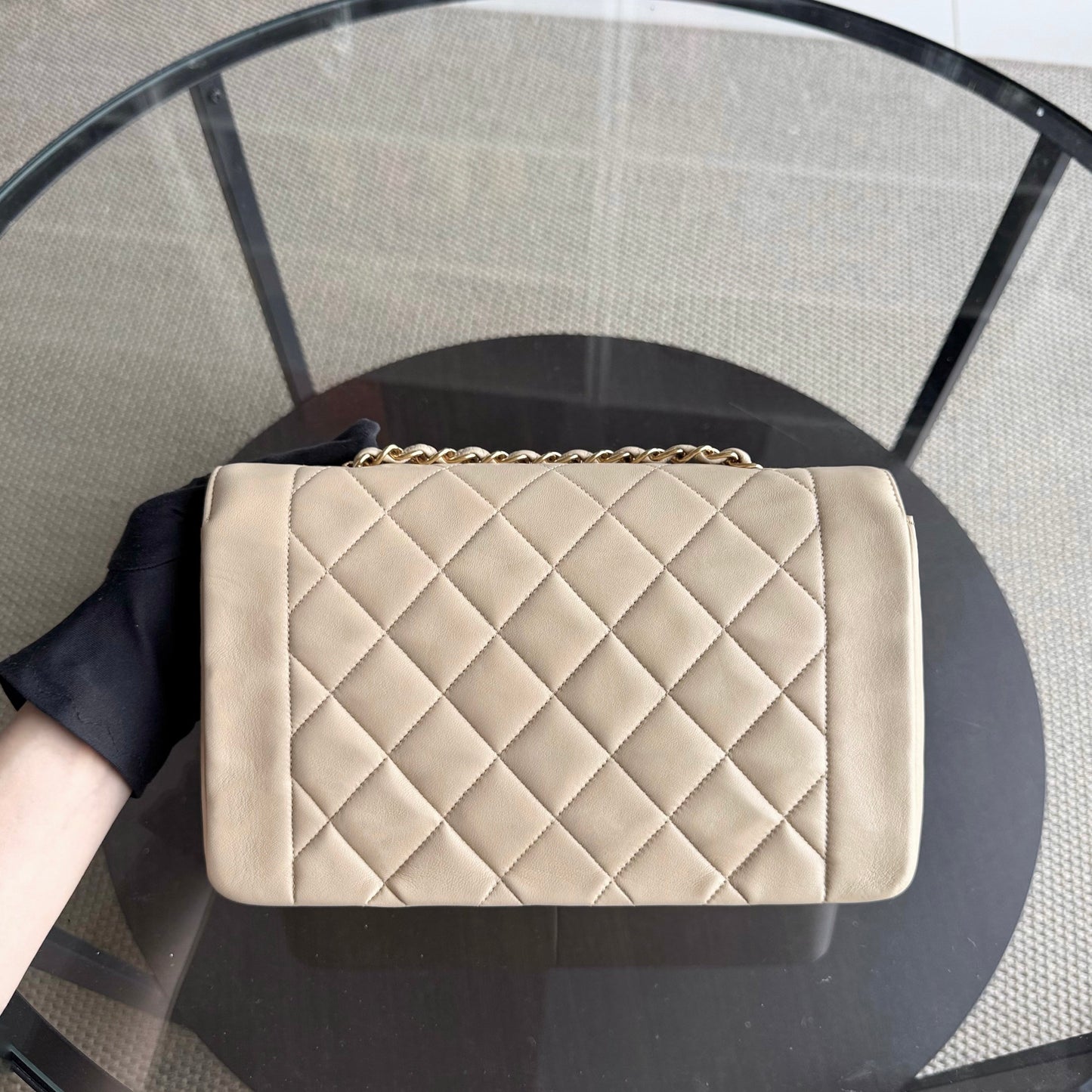 Chanel Diana Medium   - Quilted Lambskin Beige Gold Hardware Series 3