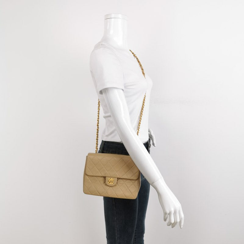 Chanel   Classic Flap Mini Square Beige Lambskin 24k Gold HW, 1989-1991