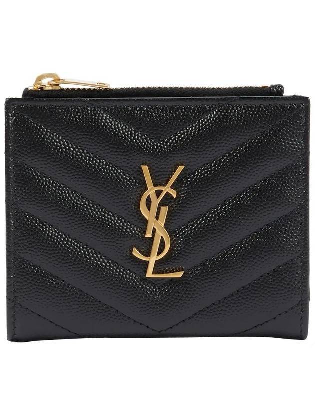 Luxury Saint Laurent Trending 2025 Cassandre Matelasse Grain De Poudre Embossed Leather Half Wallet Black