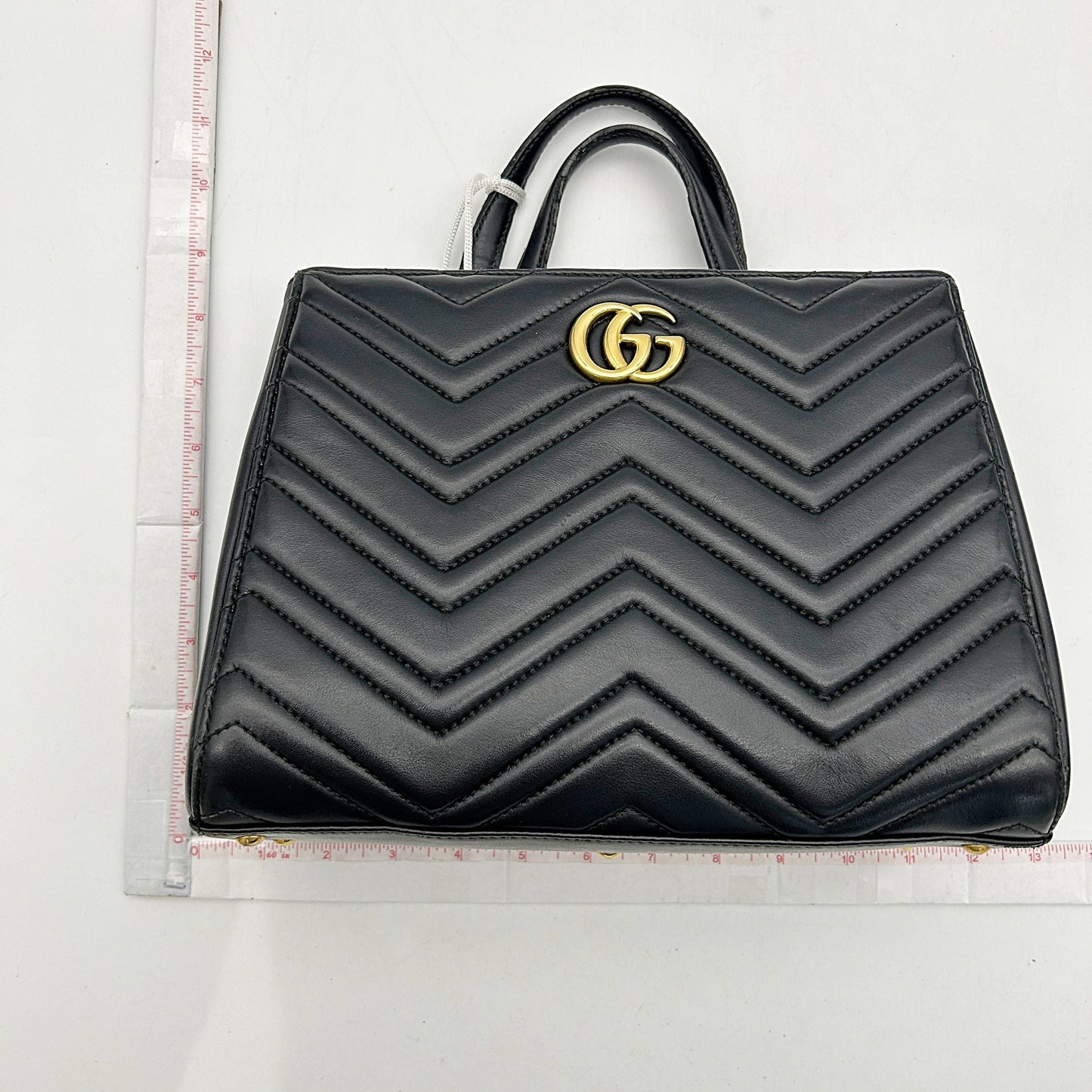 GUCCI Calfskin Matelasse Small GG Marmont Tote Black LA