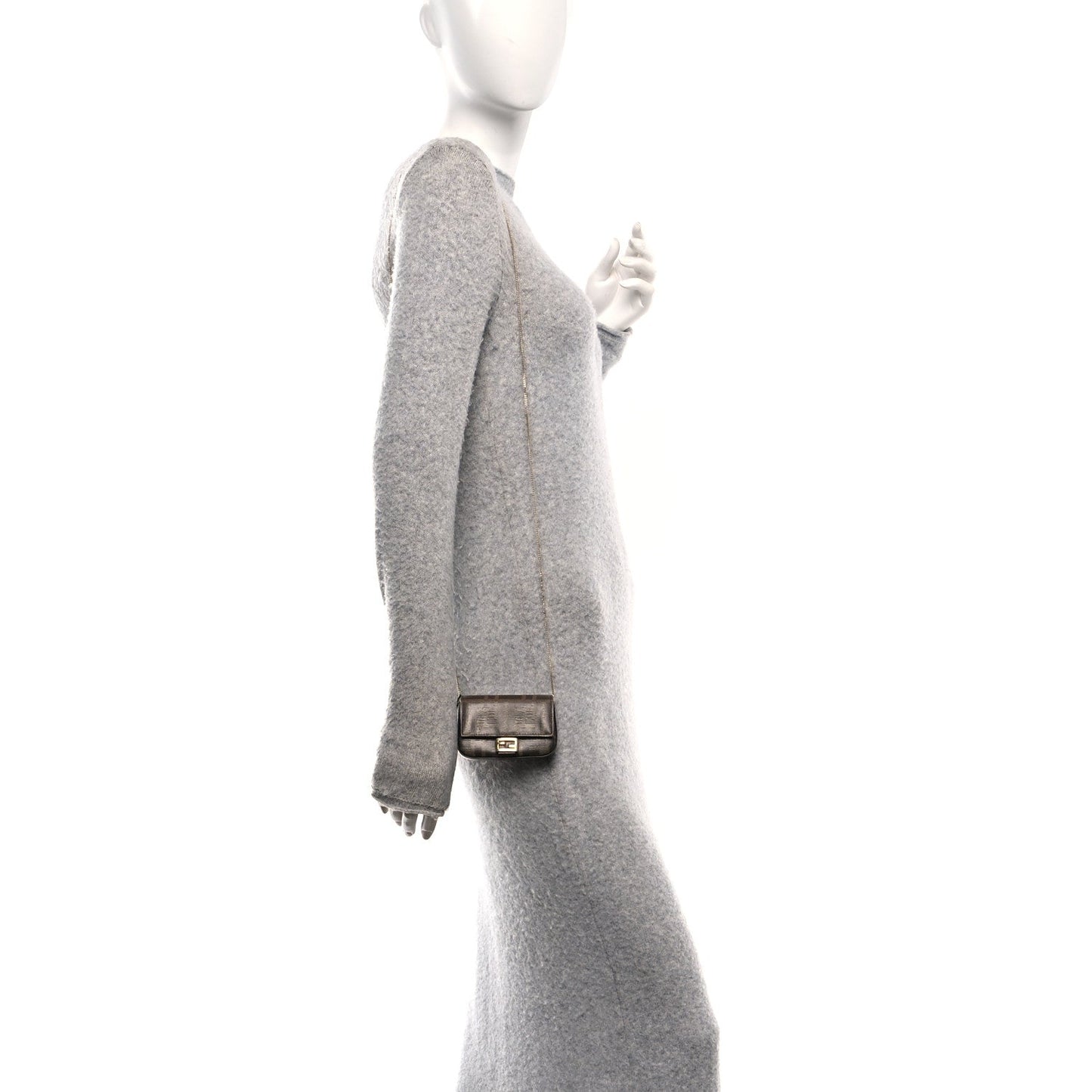 Fendi Glazed Fabric FF 1974 Nano Baguette Belt Charm Mogano Panna